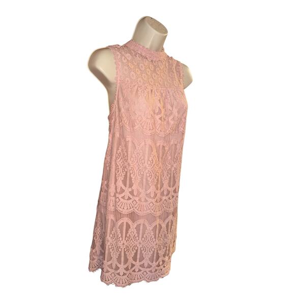 Skyler + Jade pink boho swing dress with lace overlay size L - Picture 2 of 6